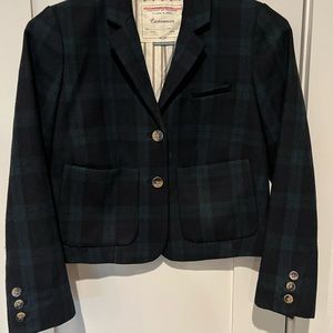 Anthropologie Cartonnier Coat Blazer Adult Size 4 Blue Green Plaid Womens